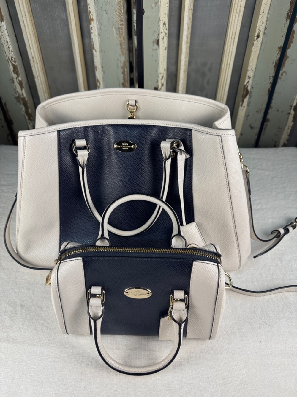 Coach Blue and Chalk Baby Bennett Pebbled Leather Mini Satchel F35533 - Picture 13 of 13